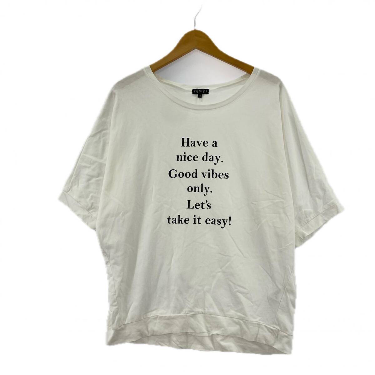 INDIVI インディヴィ クルーネック プリント 半袖Tシャツ size13/ホワイト ゆうパケットOK拍卖