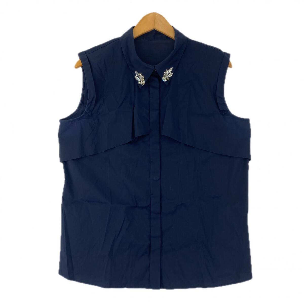 Viaggio Blu ビアッジョブルー ビジュー付き ノースリーブ ブラウス size5/ネイビー ゆうパケットOK拍卖