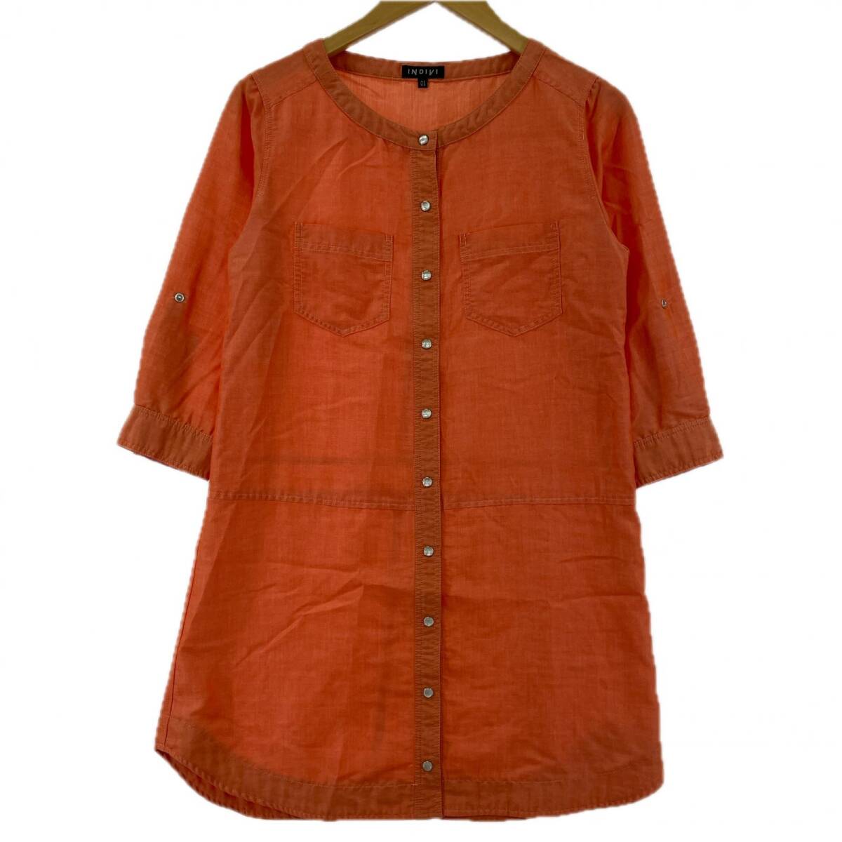 INDIVI インディヴィ 七分袖 ノーカラー チュニック size05/オレンジ系 ゆうパケットOK拍卖