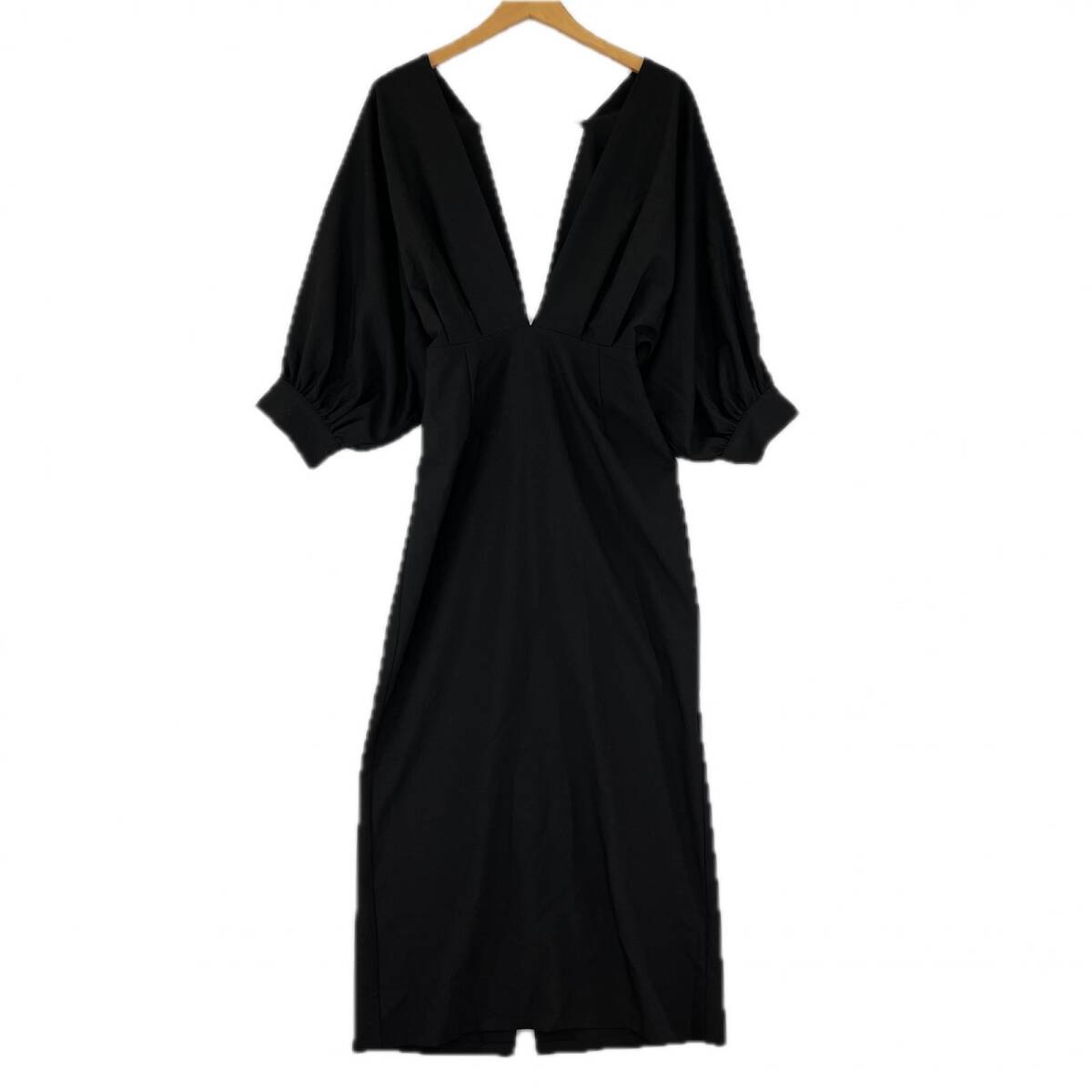 nairo ナイロ ギャザーVネック ワンピース sizeS/ブラック拍卖