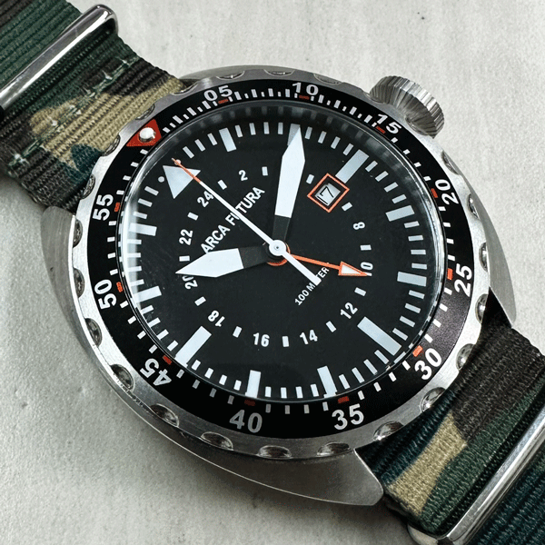 1円~!【未使用・展示処分品】 D ARCA FUTURA/アルカフトゥーラ メンズ腕時計 3750BK2 黒/迷彩 クォーツ 24時間表示拍卖