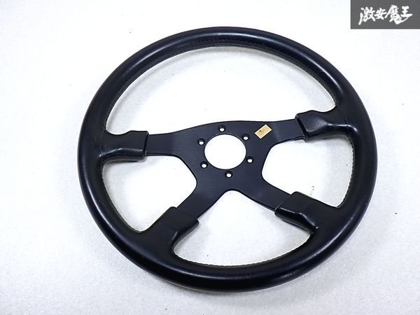 ★曲がり無し★ MOMO モモ 汎用 レザー ステアリング ハンドル 4本スポーク 直径約370mm 37パイ 即納 棚M-3-3拍卖