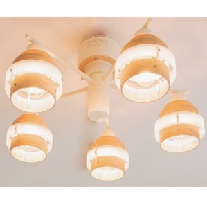 アンプール キシマ 5灯 シーリングライト 【中古】動作保証 Ampoule AMP51112 照明 おしゃれ 天然木 リモコン付き/513284拍卖