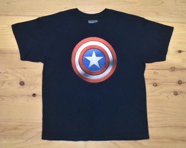 USA古着 MARVEL キャプテンアメリカ シールド Tシャツ sizeXL 紺 ネイビー ビッグシルエット 大きいサイズ アメコミ 海外 オフィシャル拍卖