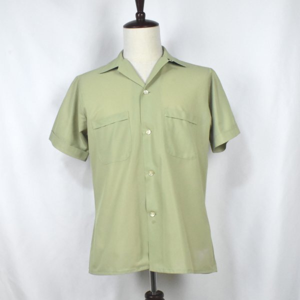 60s VAN HEUSEN ビンテージ オープンカラー シャツ sizeM 緑 グリーン VANTRIC ヴァンヒューゼン USA古着 アメリカ 60年代 半袖シャツ ポリ拍卖