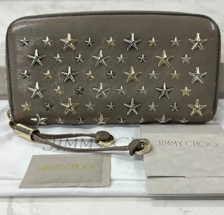 JIMMY CHOO ジミーチュウ 長財布 スタッズ ラウンドファスナー レザー スター 財布拍卖