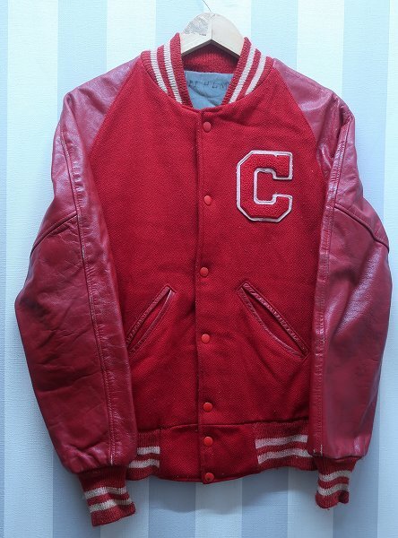 4-4382/袖革スタジャン アワードジャケット ビンテージ拍卖