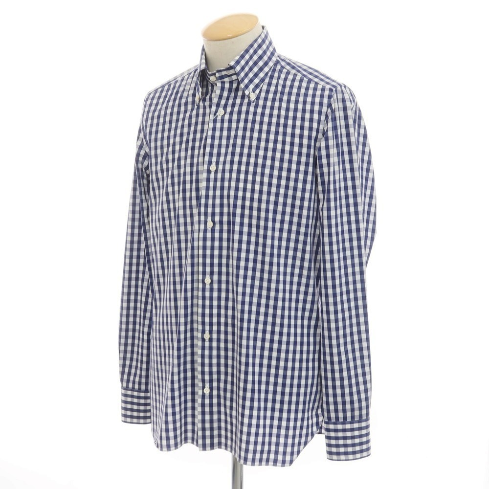 【中古】ルイジ ボレッリ Luigi Borrelli ストレッチ コットンナイロン ボタンダウン カジュアルシャツ ネイビー【サイズ38】 CPD拍卖