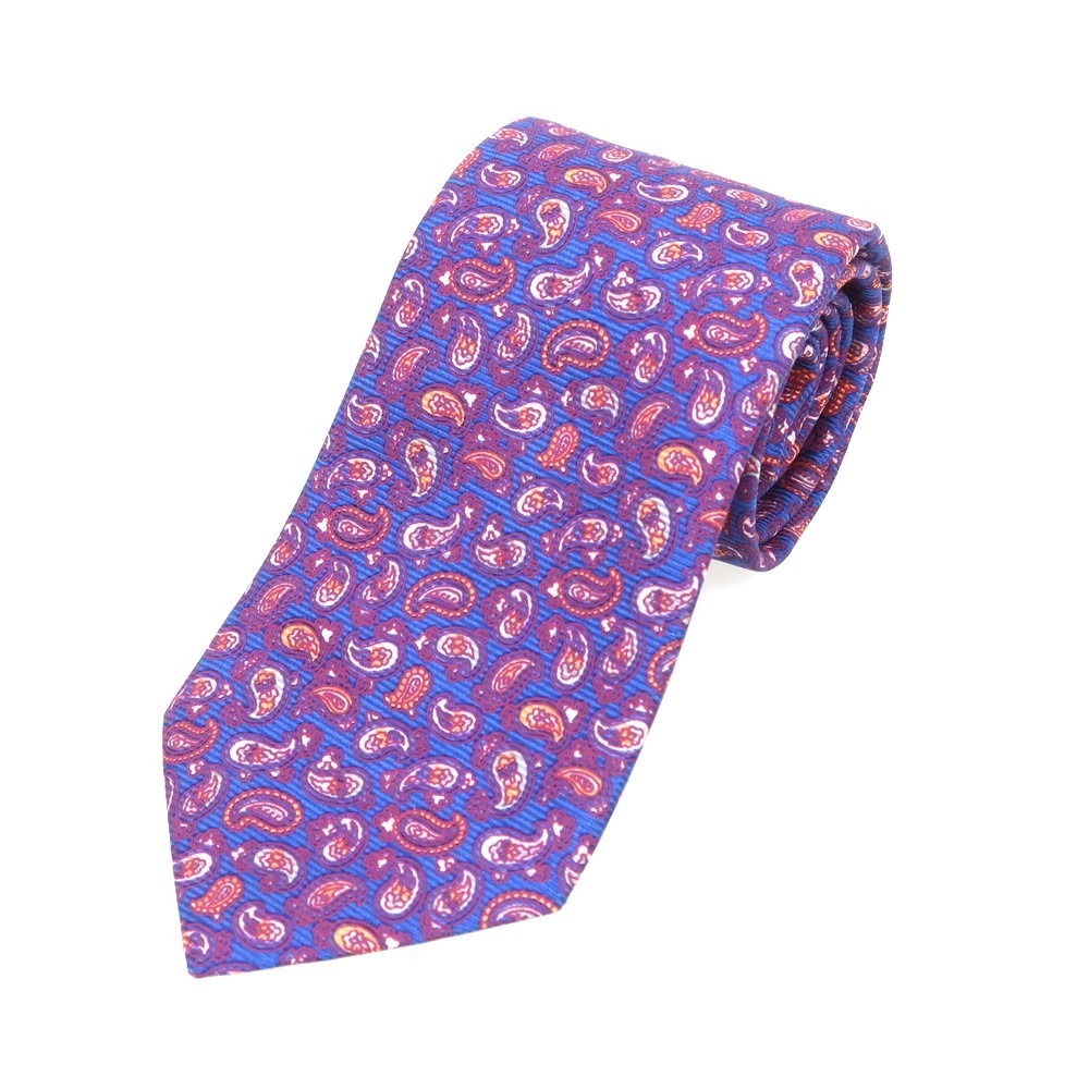 【中古】ルイジ ボレッリ Luigi Borrelli シルク ペイズリー柄ネクタイ ブルーxパープル系拍卖
