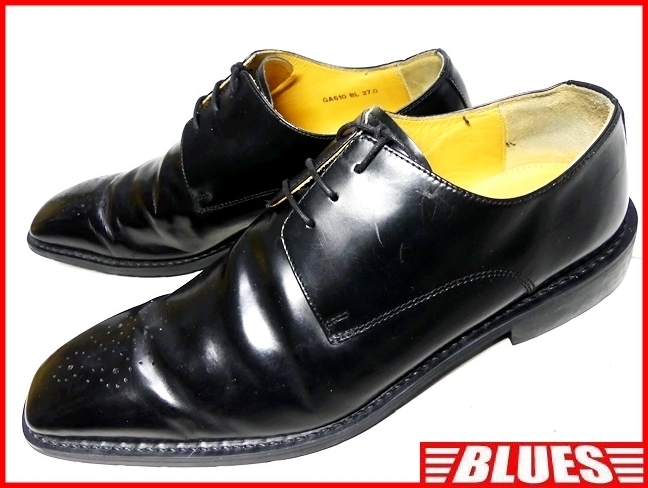 即決★Gainer★27cm レザービジネスシューズ ゲイナー メンズ 黒 ブラック 本革 メダリオン 本皮 ヒール 革靴拍卖