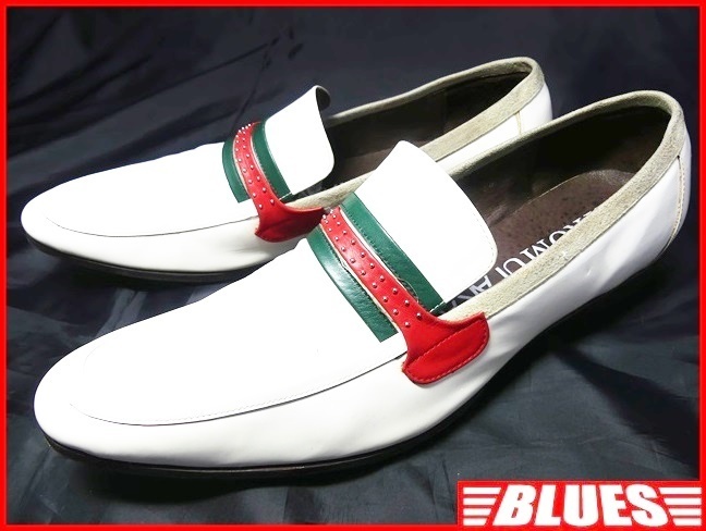 即決★HIROMU TAKAHARA★25.5cm位 エナメルレザーローファー ヒロムタカハラ メンズ 40.5 白 本革 シューズ 本皮 パテント 革靴 ロエン拍卖