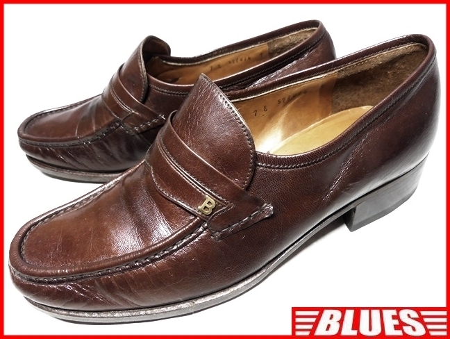即決★スイス製 BALLY INTER★25cm レザーローファー バリー メンズ 7 茶 ブラウン 本革 ヒール 本皮 スリッポン 革靴 ビジネスシューズ拍卖