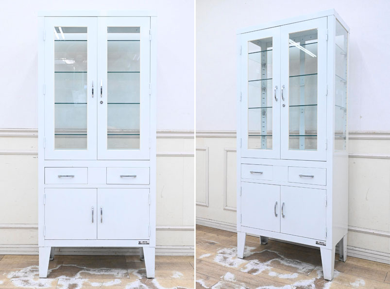 FG231 レトロ メタル製 ケビント ホワイト 医療棚 飾り棚 キュリオケース ドクターキャビネット 陳列棚 コレクションケース拍卖