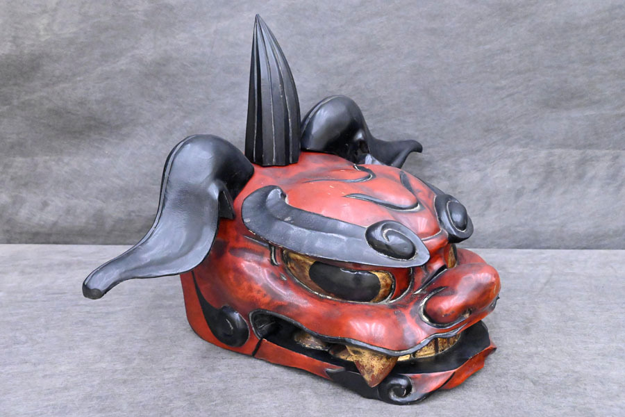 IF34 時代物 木製 木彫り 獅子舞 獅子頭 置物 祭礼 神楽 飾り物 オブジェ拍卖