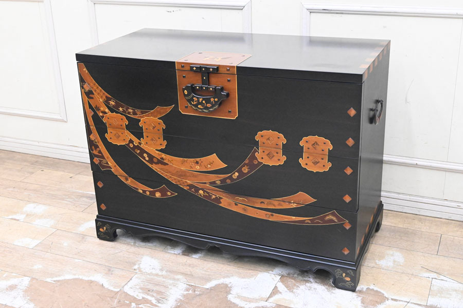 KG02 最高級 48万円 黒檀 外装 総無垢 微細 極上象嵌 チェスト バンダチ 李朝 テレビ台 キャビネット 整理タンス 飾り台 美術品拍卖