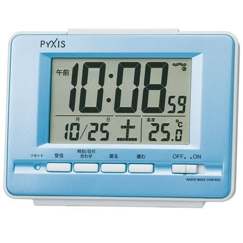 新品 SEIKO 正規保証 セイコー PYXIS デジタル 電波時計 目覚まし時計 温度計付 卓上 置時計 NR535L 青 ブルー★プレゼントにも拍卖