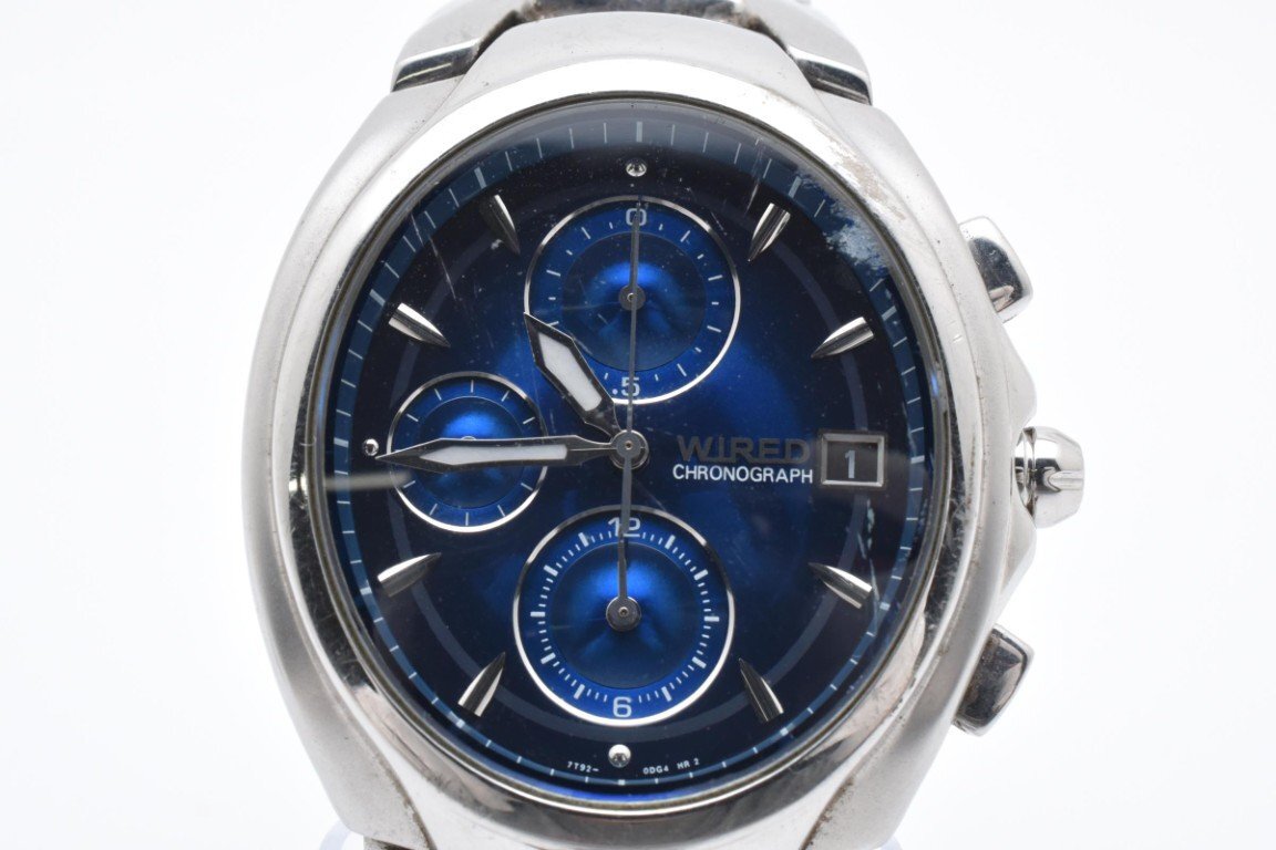 セイコー ワイアード シルバー デイト クロノグラフ 7T92-0DH0 クォーツ メンズ 腕時計 SEIKO WIRED拍卖