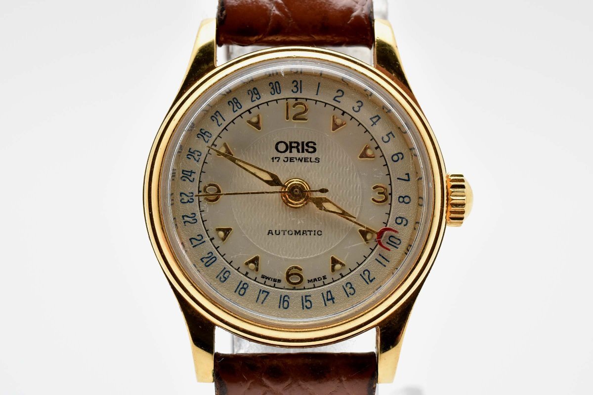 稼働品 オリス 7405 自動巻き 手巻き ポインターデイト ゴールド 3針 17石 ステンレス 裏スケ AUTOMATIC レディース 腕時計 ORIS拍卖