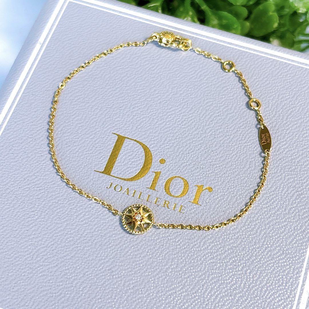 【美品】ディオール ローズ デ ヴァン ダイヤ付きブレスレット K18 YG拍卖