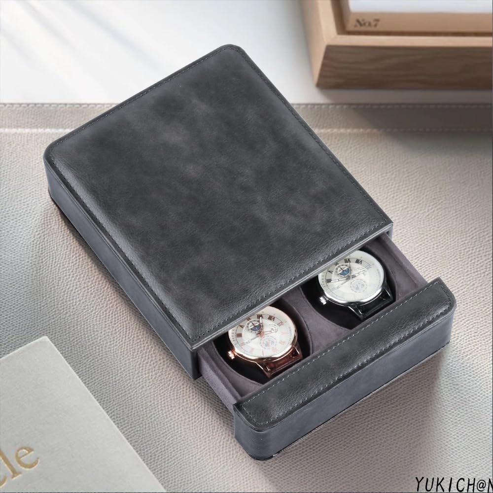 高級PU製引き出し式腕時計ケース コレクションケース 時計収納ボックス ウォッチボックス 時計ディスプレイ グレー 2本拍卖