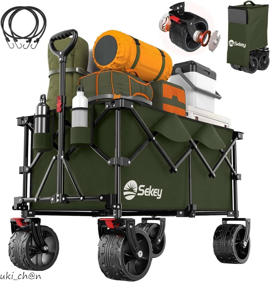 キャリーワゴン 大容量135L 高耐荷重150kg 収納サイズ最小級 コンパクト キャンプカート ダークグリーン 運動会 キャンプ拍卖