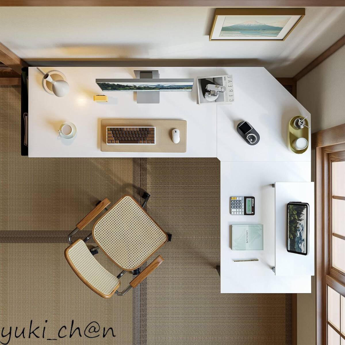 l字デスク 幅150cmx奥行き120cm 勉強机 炭素繊維天板 コーナー机 組み立て簡単 収納袋付き 安定性 ホワイト拍卖