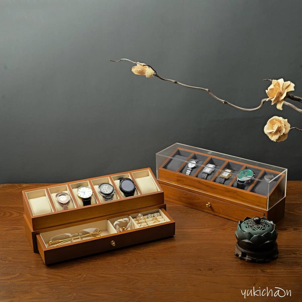 時計ケース 木製 腕時計 ケース 6本 ベージュ 2段式 引き出し付き 時計収納ボックス 持ち運び 高級 おしゃれ 木製 防塵 プレゼント拍卖