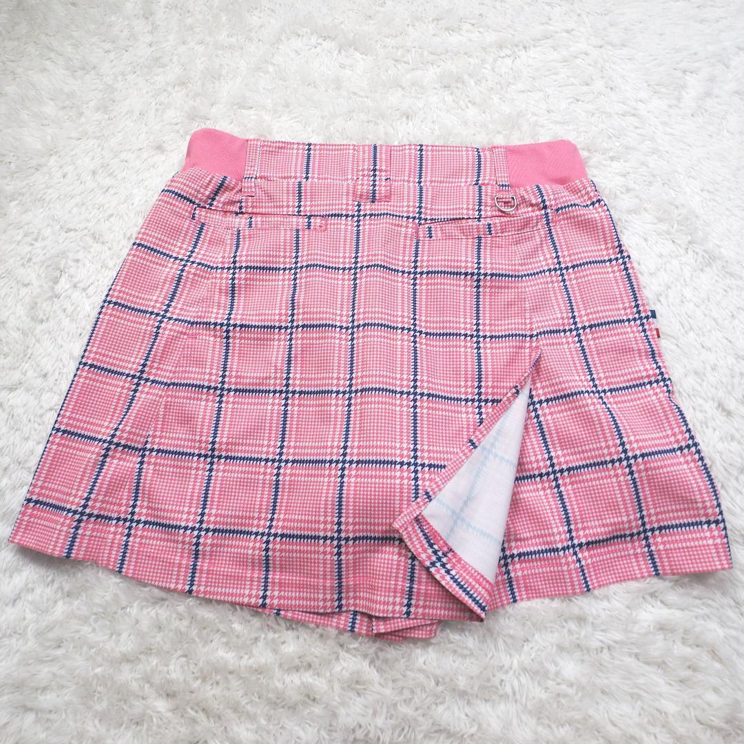 マリクレール marie claire パンツスカート キュロットスカート ゴルフウェア ピンク チェック ストレッチ レディースMサイズ拍卖