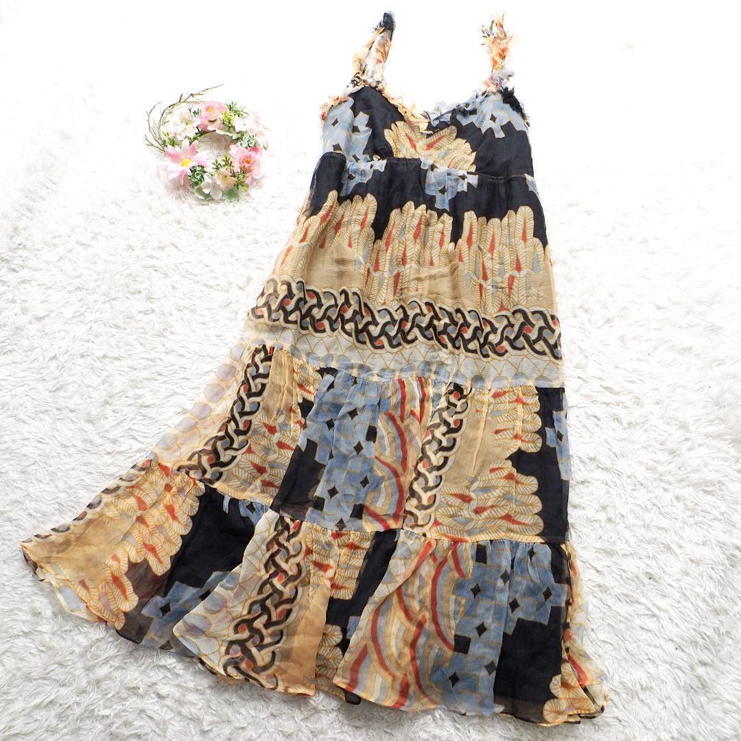 グレースクラス GRACE CLASS キャミワンピース 総柄 シルク100% ロング フレアスカート レディース36サイズ 日本製拍卖