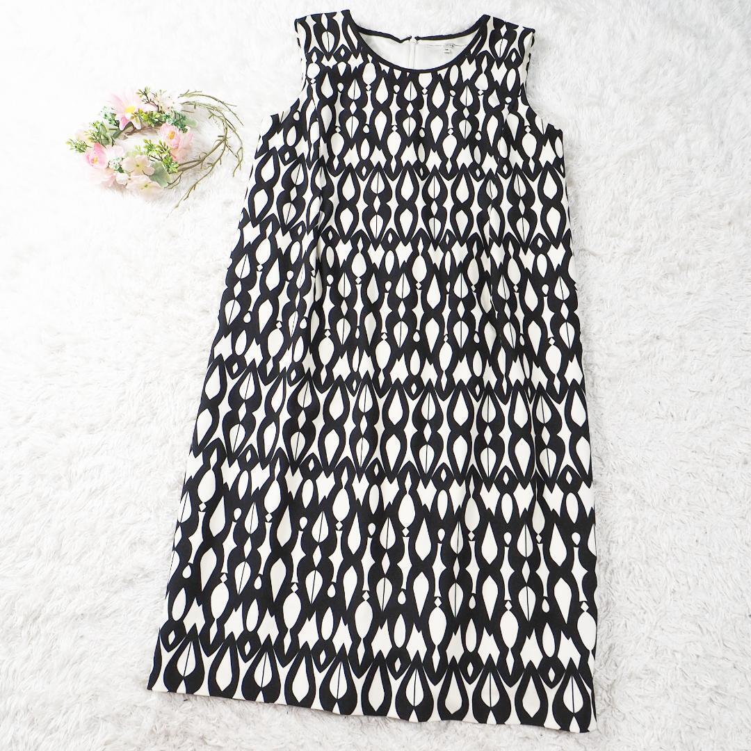 ルジュール LE JOUR ワンピース ノースリーブ 総柄 ブラック オフホワイト レディース38サイズ 三陽商会 日本製 拍卖