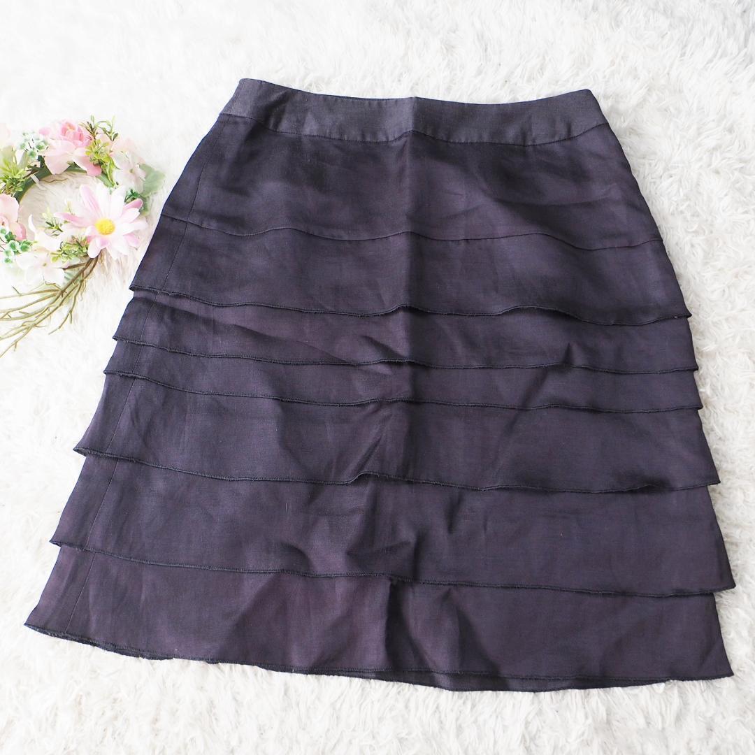 トゥモローランド BALLSEY ボールジィ 麻混 リネン ティアードスカート ネイビー 36 レディース 拍卖