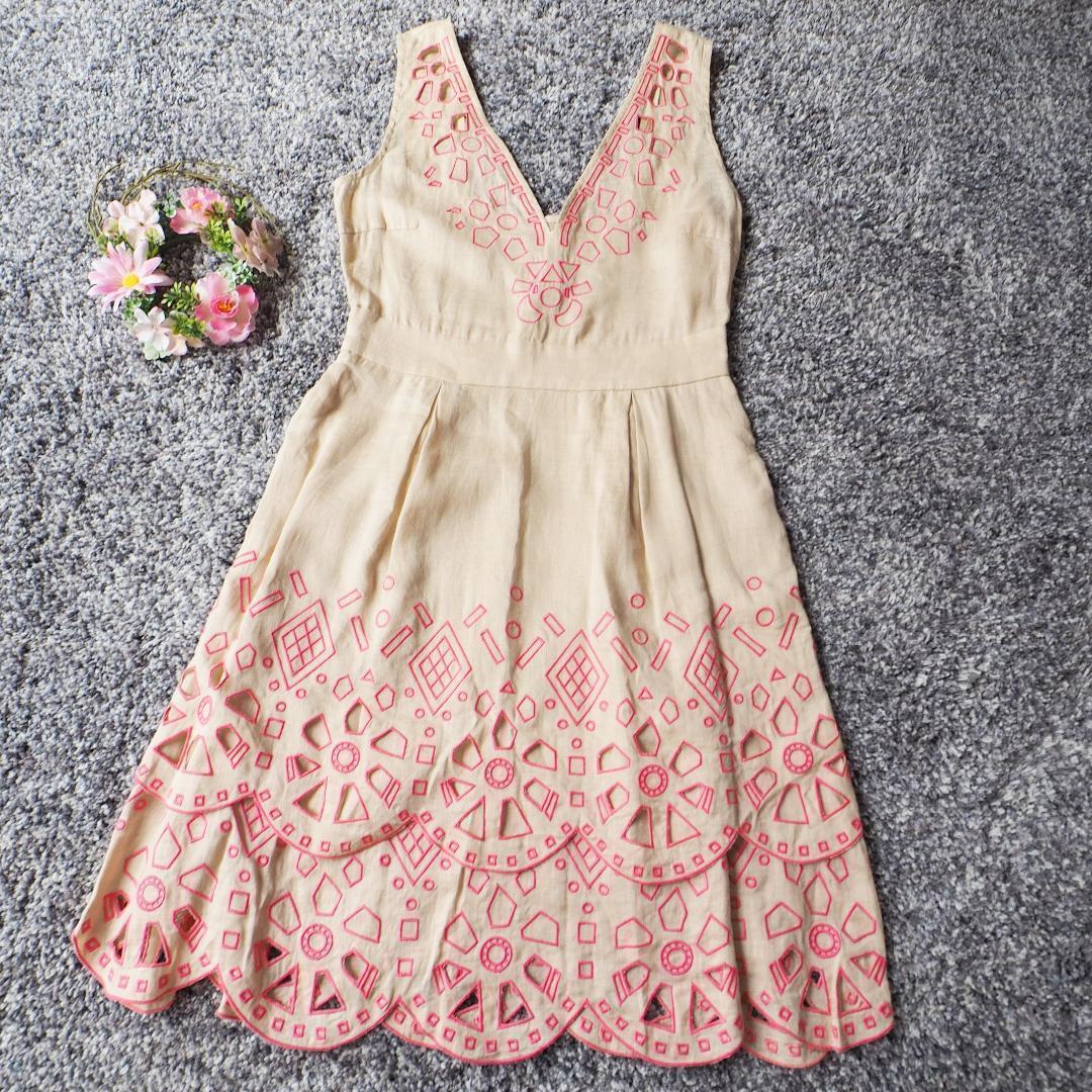 チェスティChesty ワンピース リネン 麻 ベージュ 生成り 刺繍拍卖