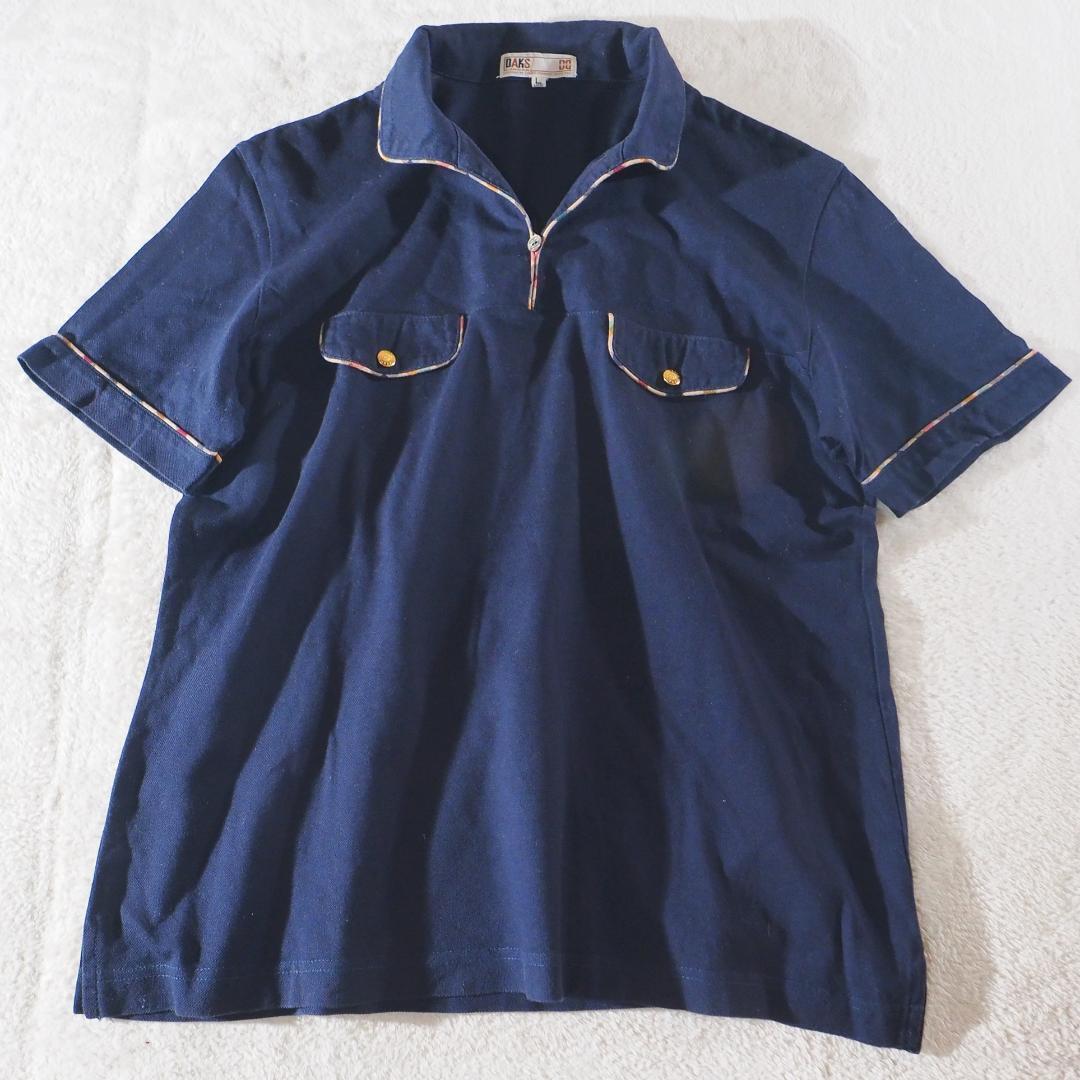 ダックス ゴルフ ロンドン DAKS LONDON ポロシャツ ネイビー コットン100% 日本製 メンズLサイズ拍卖
