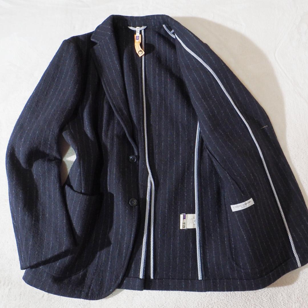 ユナイテッドアローズ UNITED ARROWS テーラードジャケット ブレザー ネイビー チョークストライプ柄 肉厚ウール100%生地 メンズLサイズ拍卖