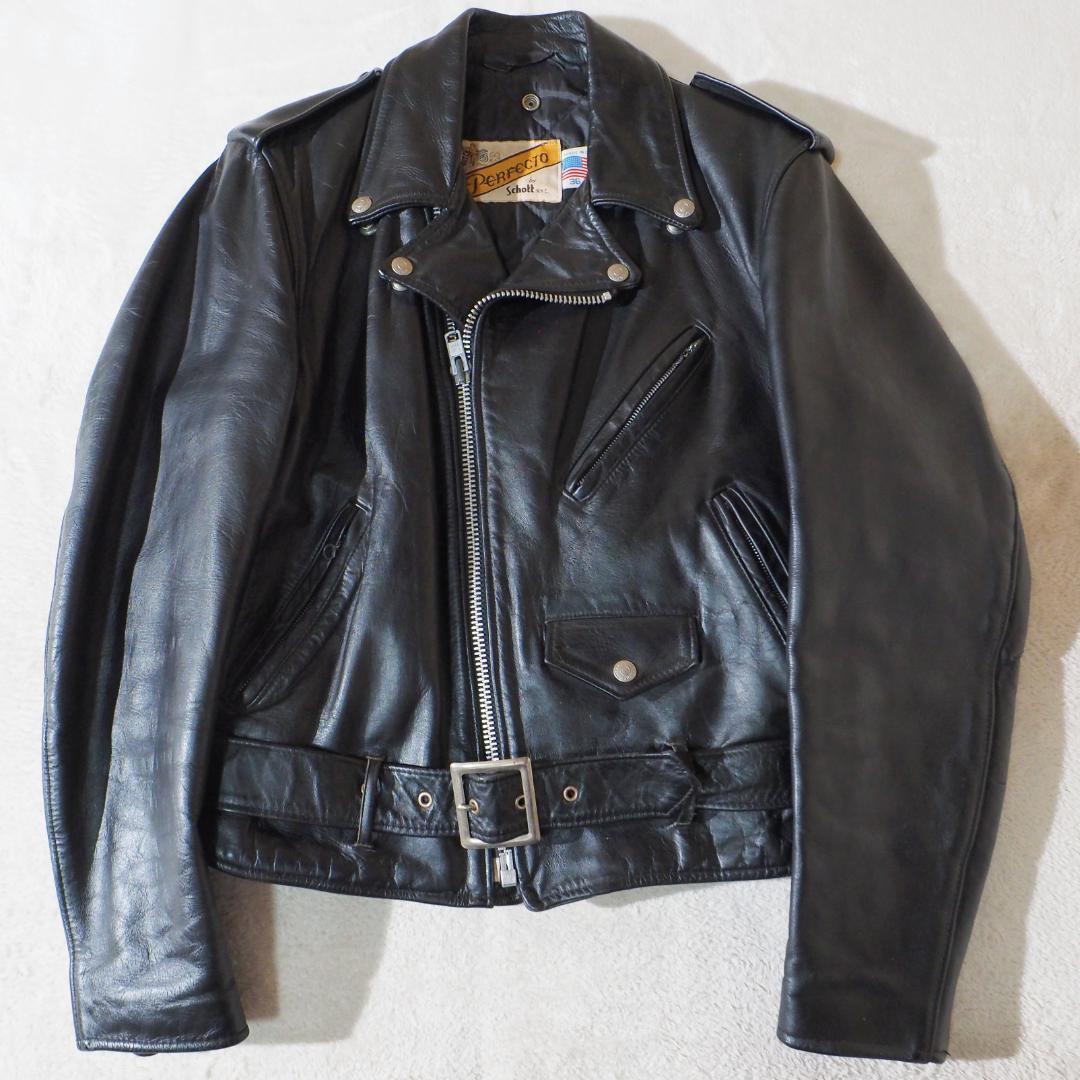 米国製 ショット Schott ダブル ライダースジャケット 本革 USA製 バイカータグ メンズ36拍卖