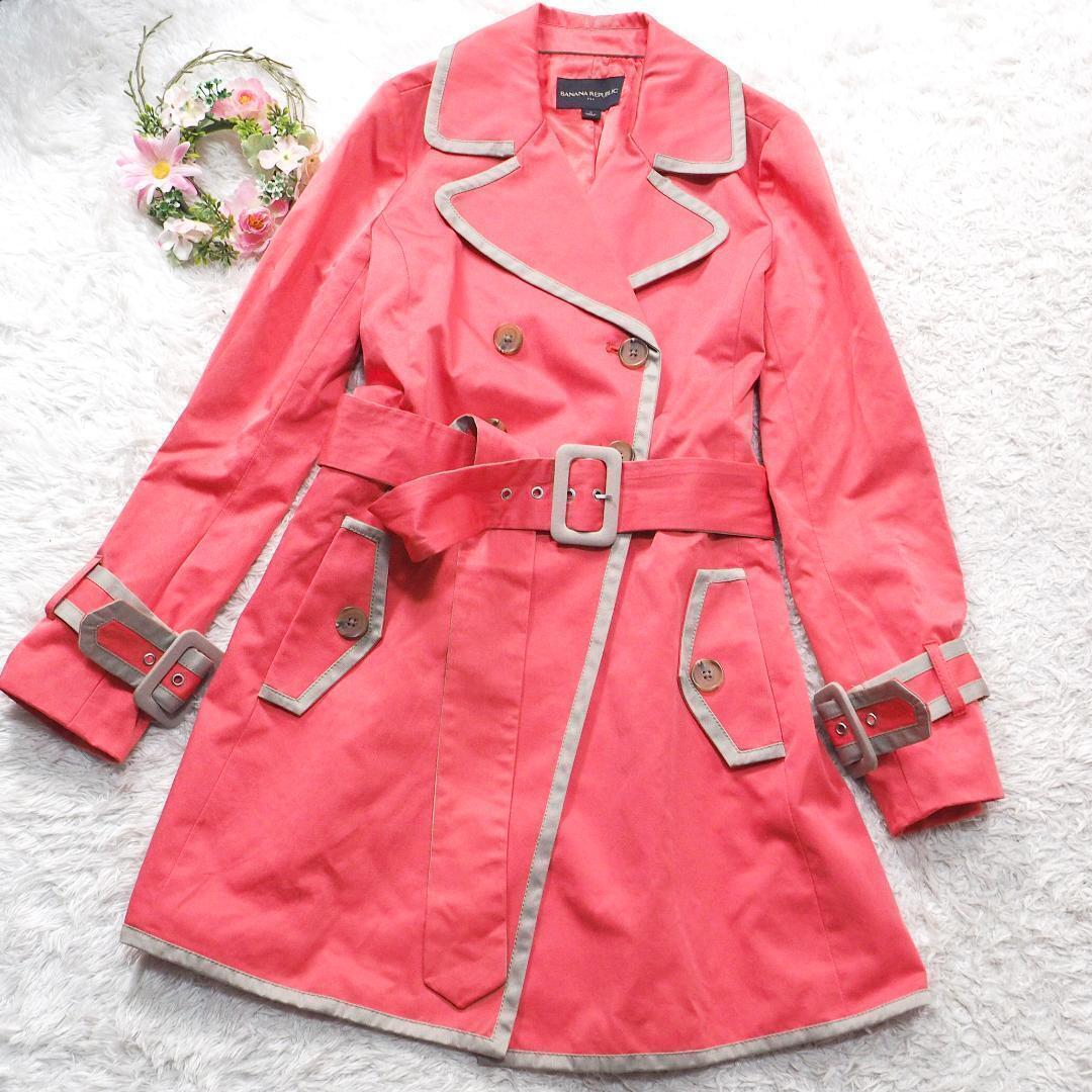 バナナリパブリック BANANA REPUBLIC トレンチコート サーモンピンク レディース Sサイズ拍卖