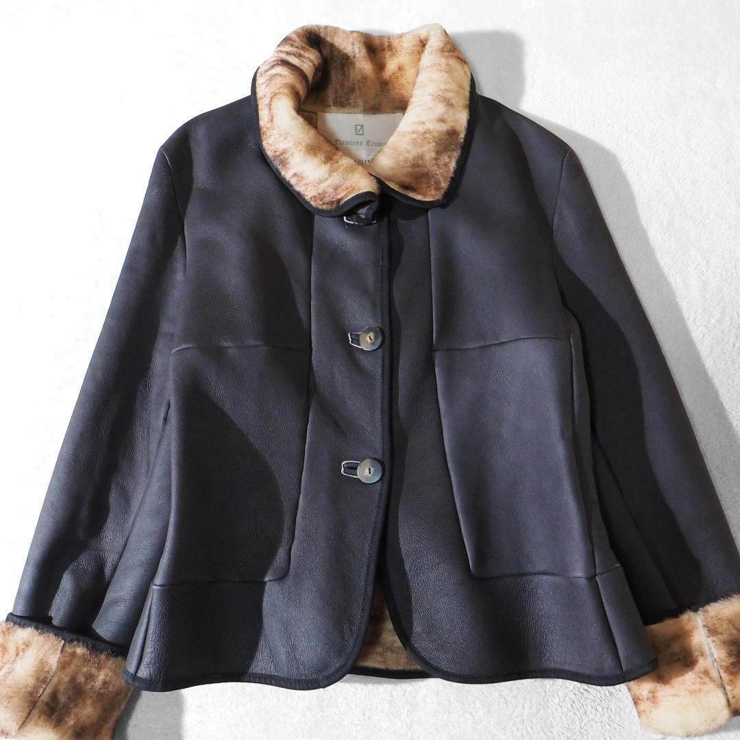 イタリア製 flawless trump レザージャケット 本革 ラムレザー 毛皮 チャコールグレー レディースM~L相当拍卖