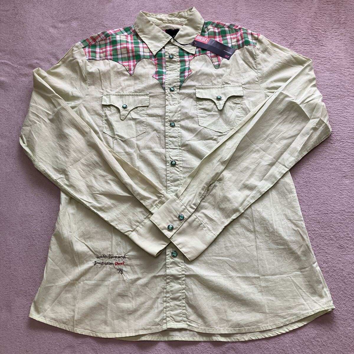 DIESEL ディーゼル ウェスタンシャツ 長袖シャツ サイズL グリーン 未使用品 タグ付き拍卖