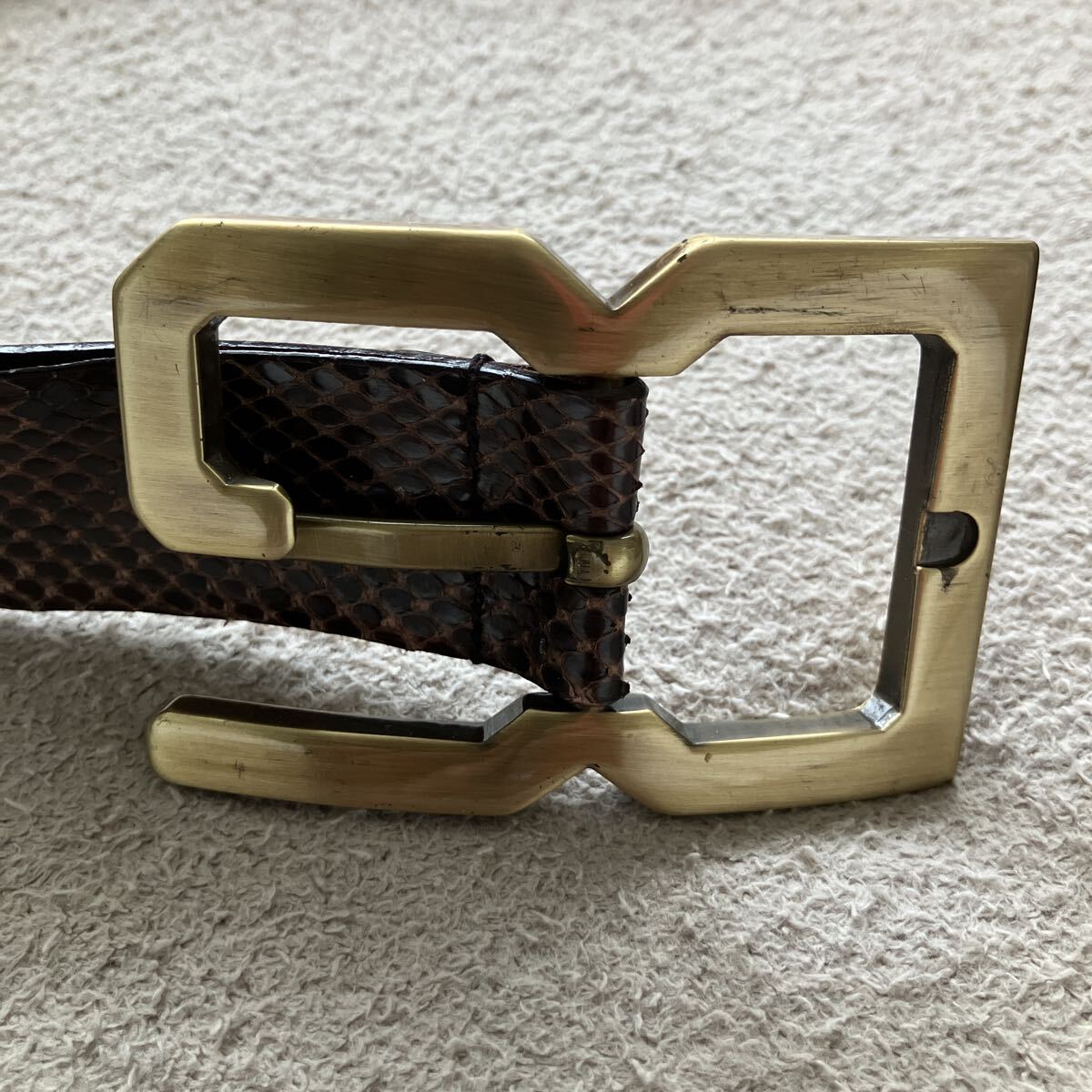 DOLCE & GABBANA ドルチェアンドガッバーナ スネーク柄 本革ベルト 34インチ 85センチ 茶系拍卖