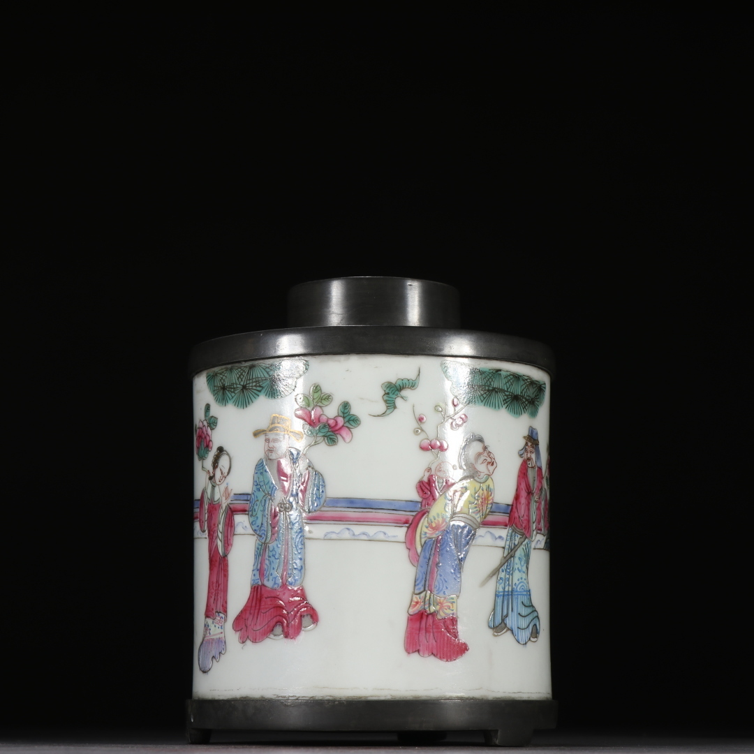 zz9|8567 中国磁器 陶芸 磁器『錫のパステル物語茶筒です』施釉陶 古代工芸品 陶芸 精美彫 置物 收藏品拍卖