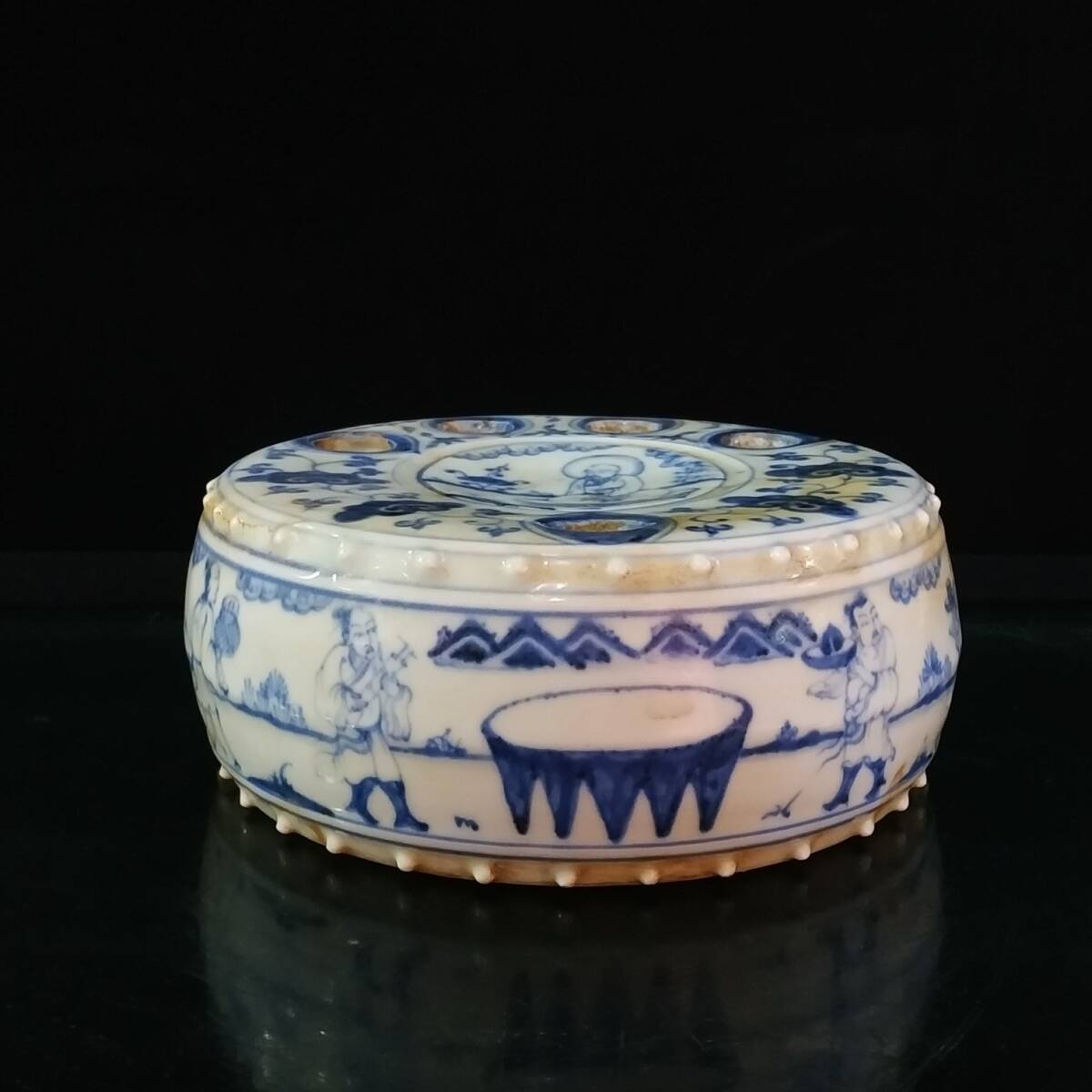 zz8|8182 中国磁器 陶芸 磁器『元青花手画人物故事筆架です』施釉陶 古代工芸品 陶芸 精美彫 置物 收藏品拍卖