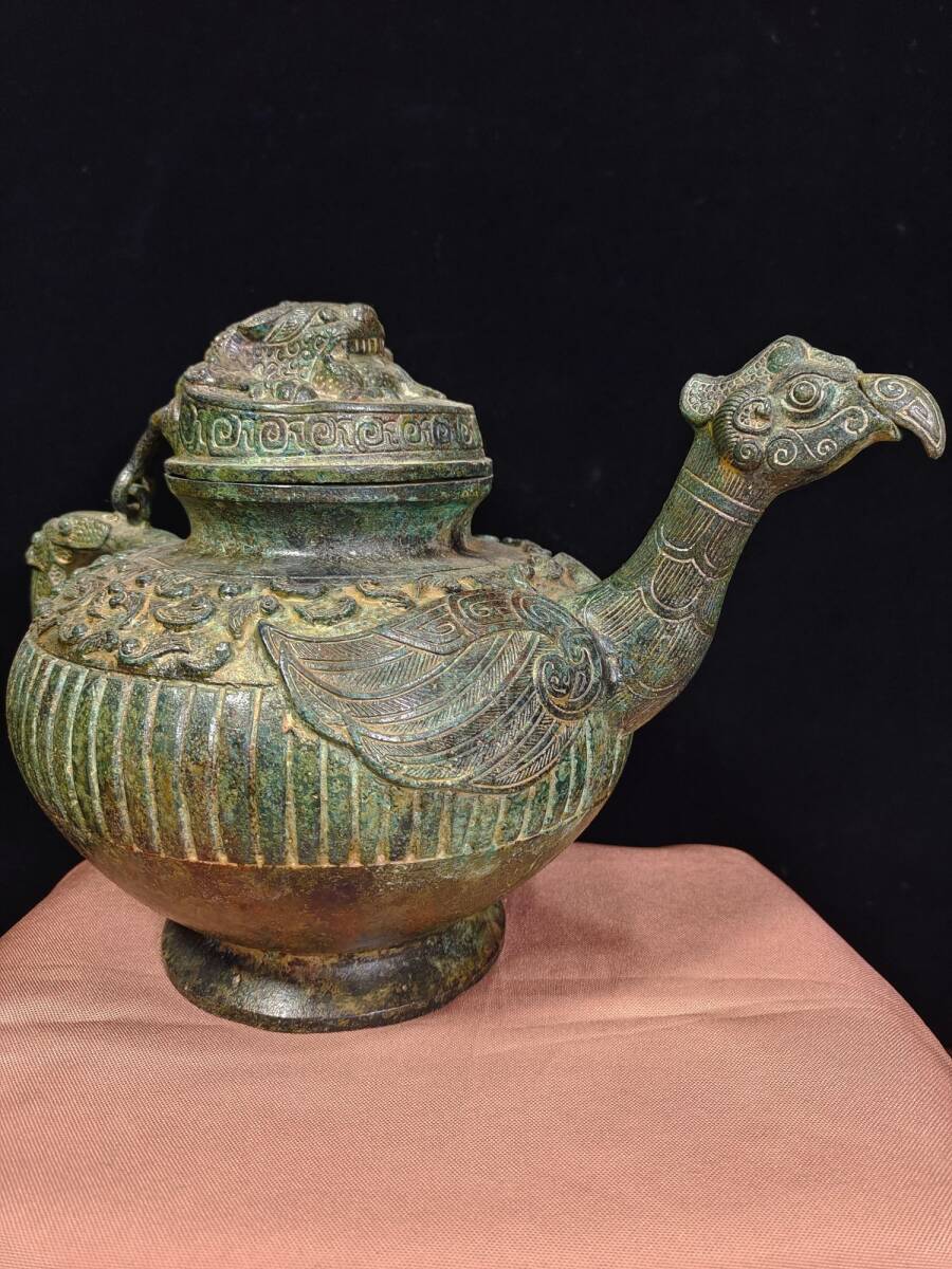 zz9|8635 中国骨董品 人間国宝 銅制 極細工【春秋青銅器器『天鶏壺』です】 時代物 珍品旧蔵 伝世家珍 置物拍卖