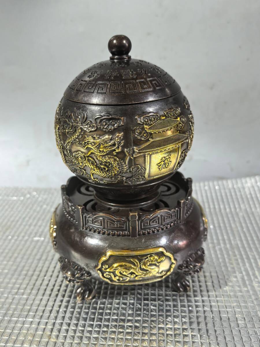 zz9|8700 中国骨董品 人間国宝 銅制 極細工【紫銅金九転乾乾香炉の置物です】 時代物 珍品旧蔵 伝世家珍 置物拍卖