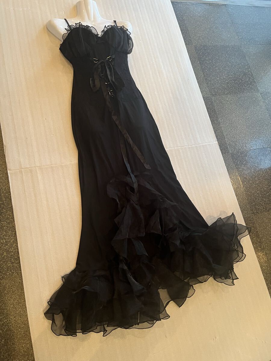 sale/詳細お読み下さい◆二次会/演奏会/パーティ/舞台/カラー/お仕事◆黒+スピンドル/ロングドレス◆オーガンジー裾拍卖