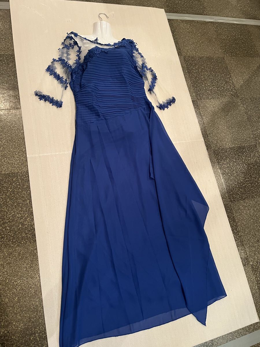 美品◆大きいサイズ/発表会/司会/パーティ/舞台/撮影/カラー◆ブルー+刺繍/レース/ロングドレス拍卖