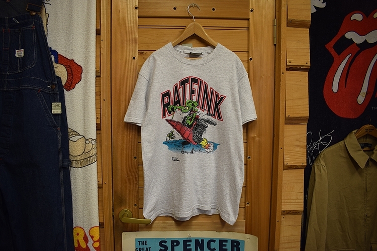 デッドストック品◎90sビンテージLeeリーボディRATFINKラットフィンク半袖クルーネックプリントTシャツS霜降りグレーアメカジバイク x922拍卖
