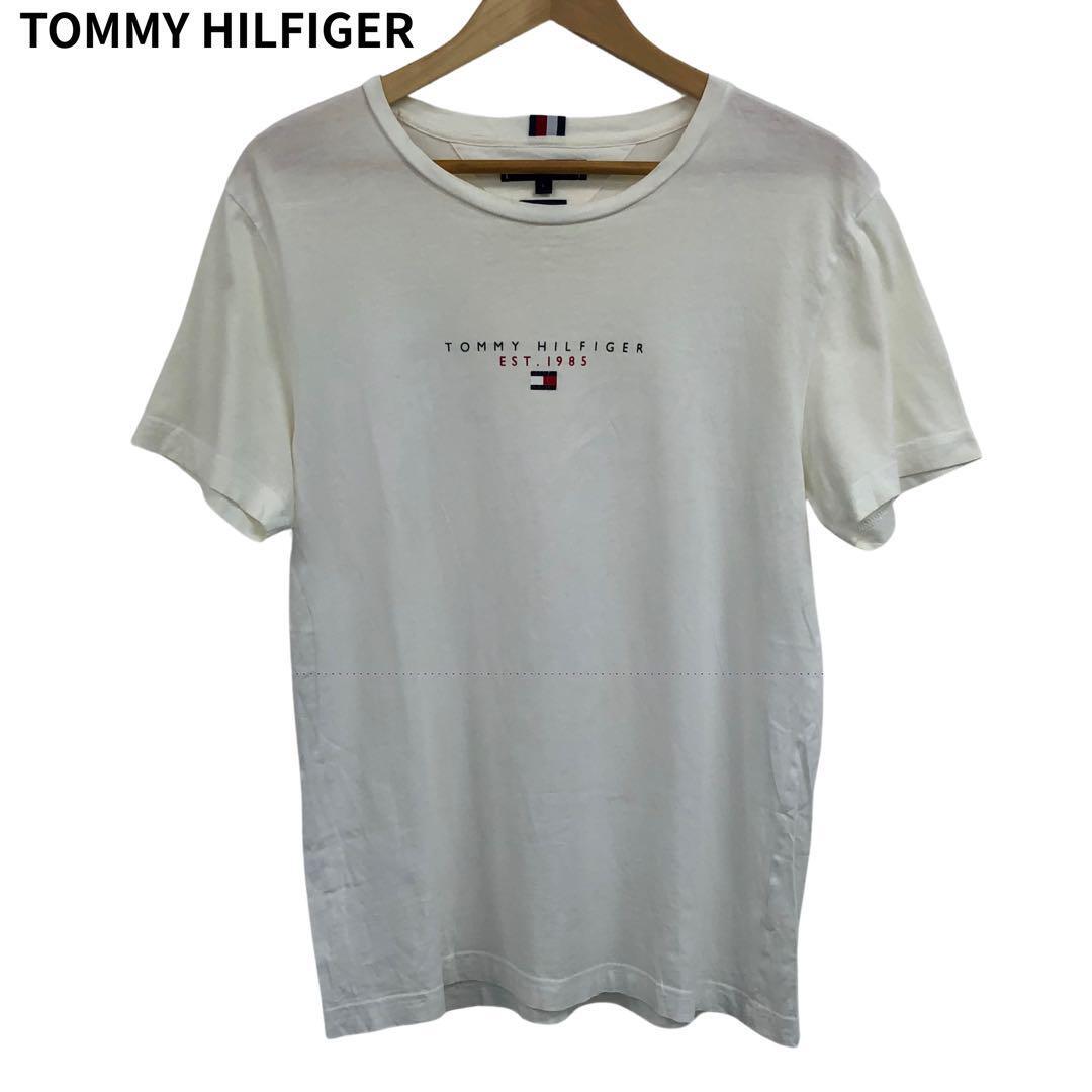 トミーヒルフィガー ホワイト Tシャツ 半袖 ロゴ プリント 丸首 L拍卖