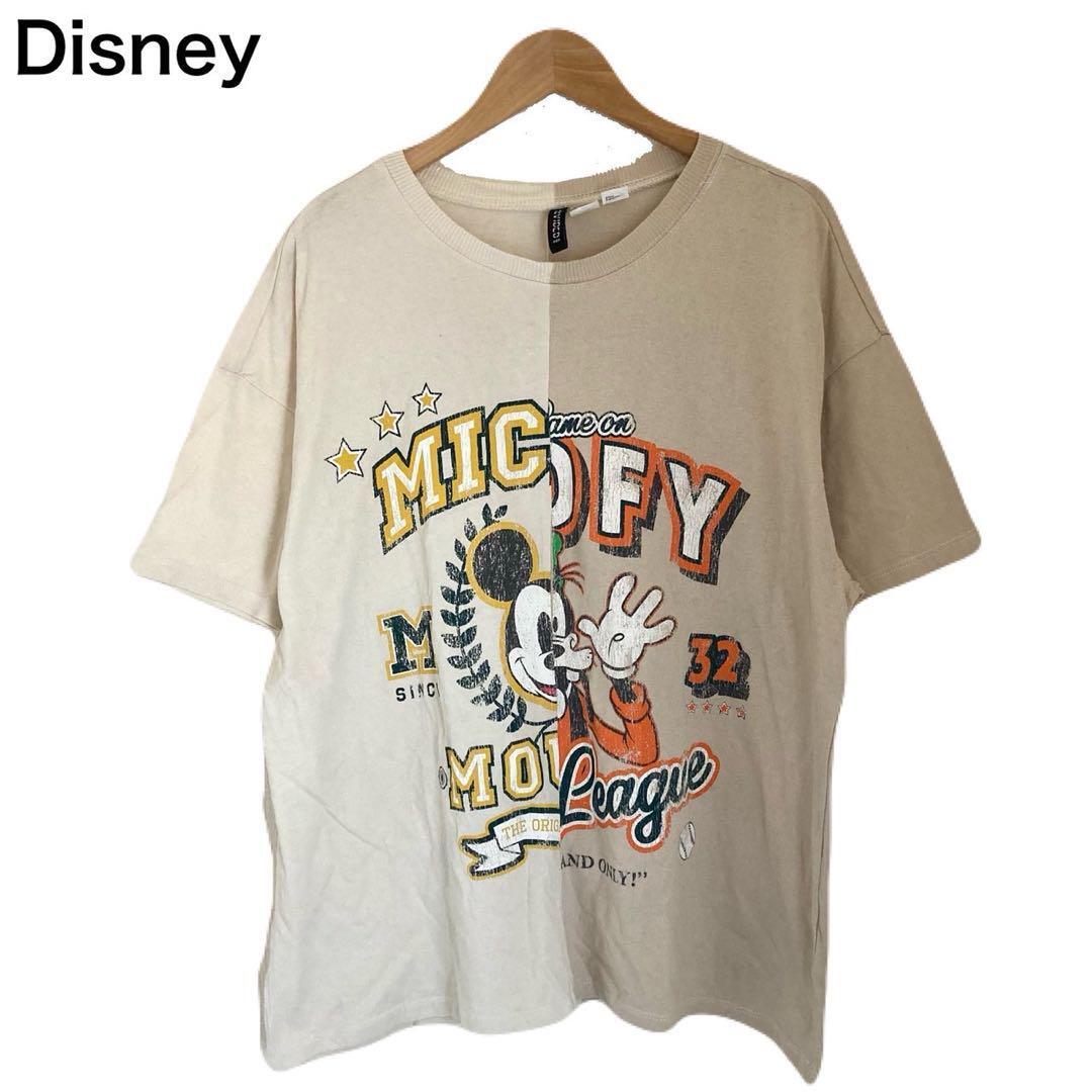 ディズニー リメイク風 ミッキー グーフィー ヴィンテージ感 スレ Tシャツ L拍卖