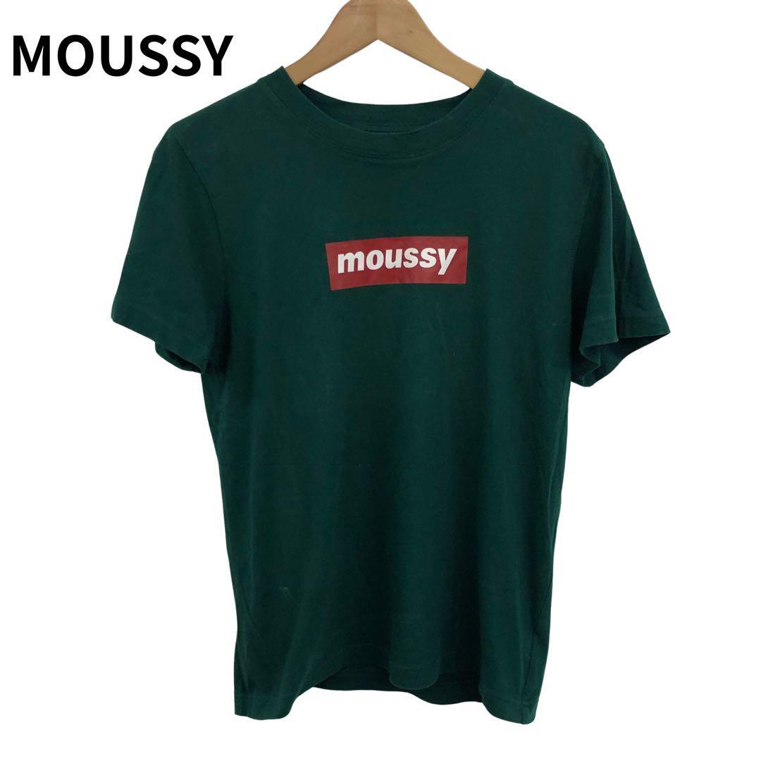 マウジー ボックスロゴ プリント レディース グリーン Tシャツ 半袖 コットン拍卖