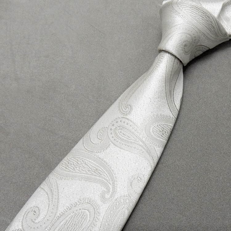 西陣織 フォーマルネクタイ シルバー×銀ラメ ペイズリー柄 シルク100% 日本製 礼装 結婚式・披露宴 ポスト投函便送料無料 njr11拍卖